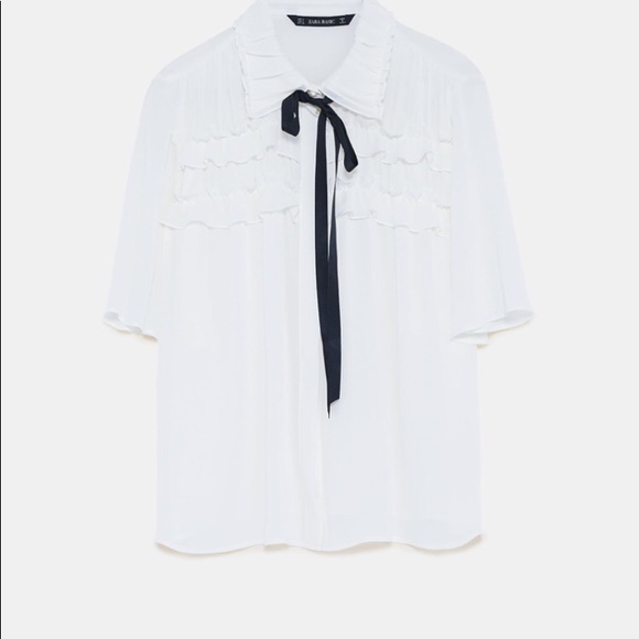 zara white blouse with black bow